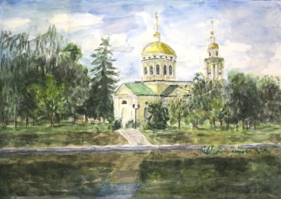 Курильчик Доминика, "Храм Михаила Архангела в Орле", бумага, акварель.